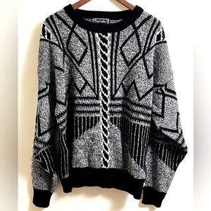 Vintage 80s 90s Barnaby Black gray white  Street Sweater 2XL Eclectic Grandpa